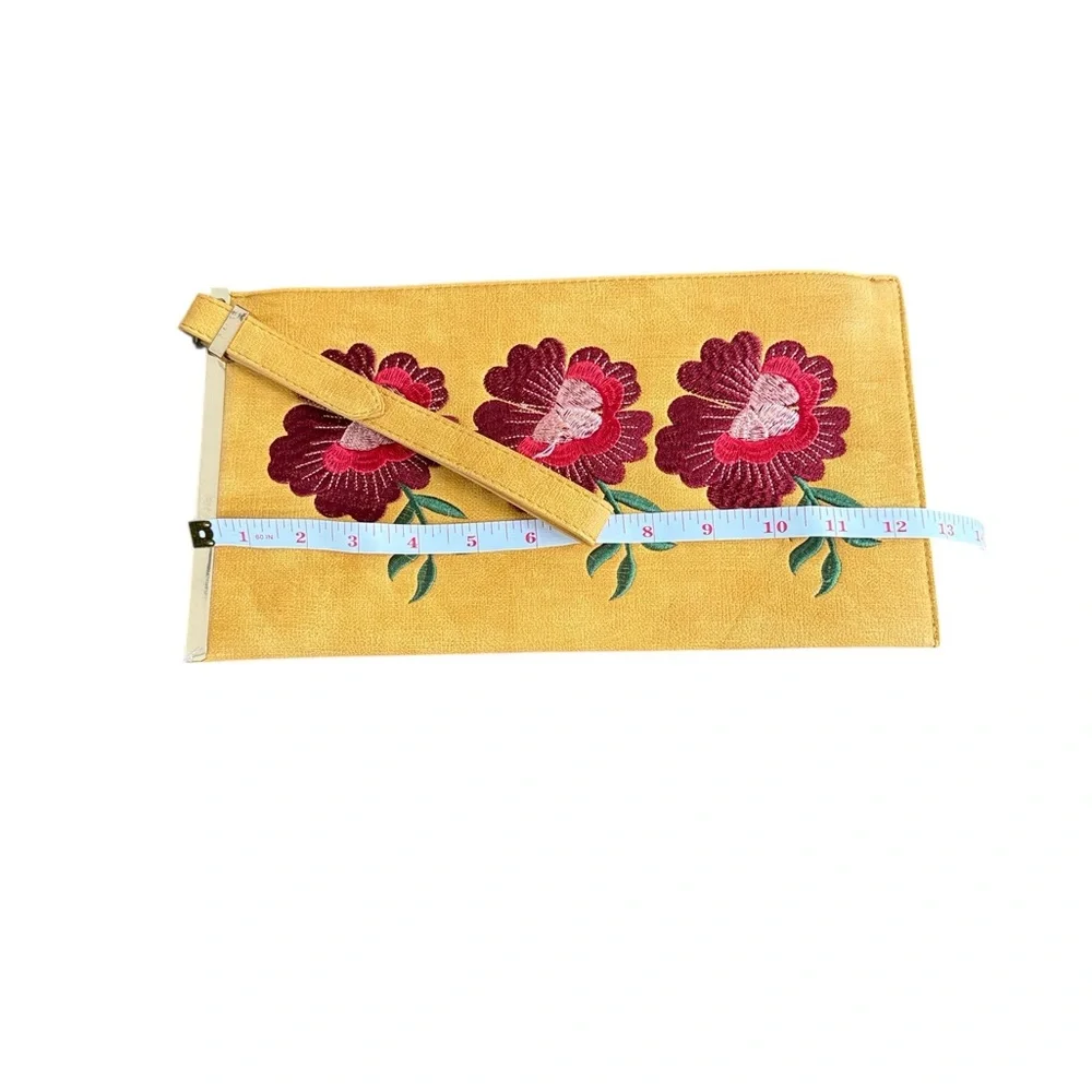 Ashley Stewart Floral Embroidered Faux Leather Clutch